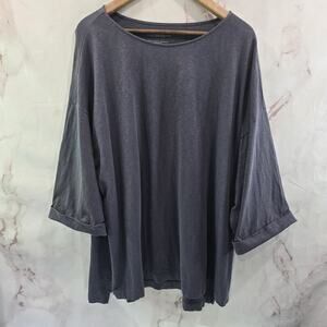 J Jill Shirt Womens XL Gray Organic Cotton Perfectly Relaxed Top Cuffed Half